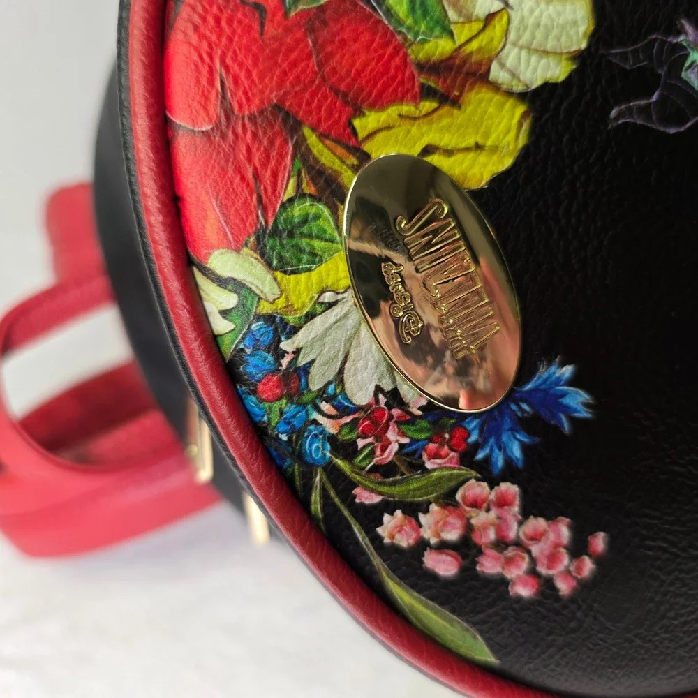 Disney‎ Villains Mini Backpack Black Red Floral Faux Leather Maleficent Ursula